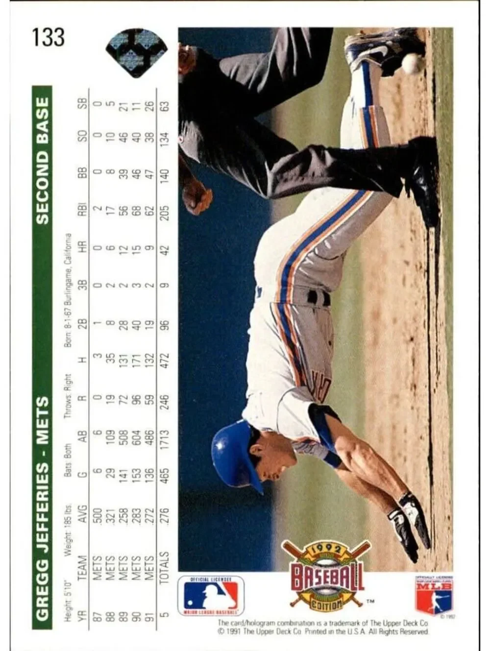 Gregg Jefferies 1992 Upper Deck MLB #133 Baseball Card New York Mets
